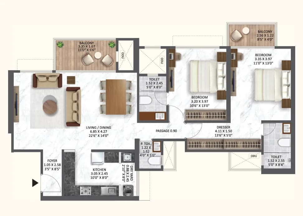 2 BHK floor plan