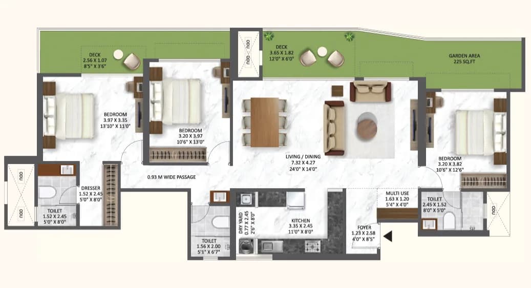 3 BHK Duplex floor plan
