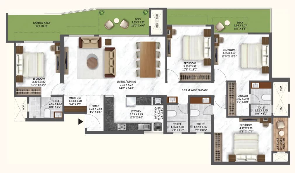 4 BHK Duplex floor plan