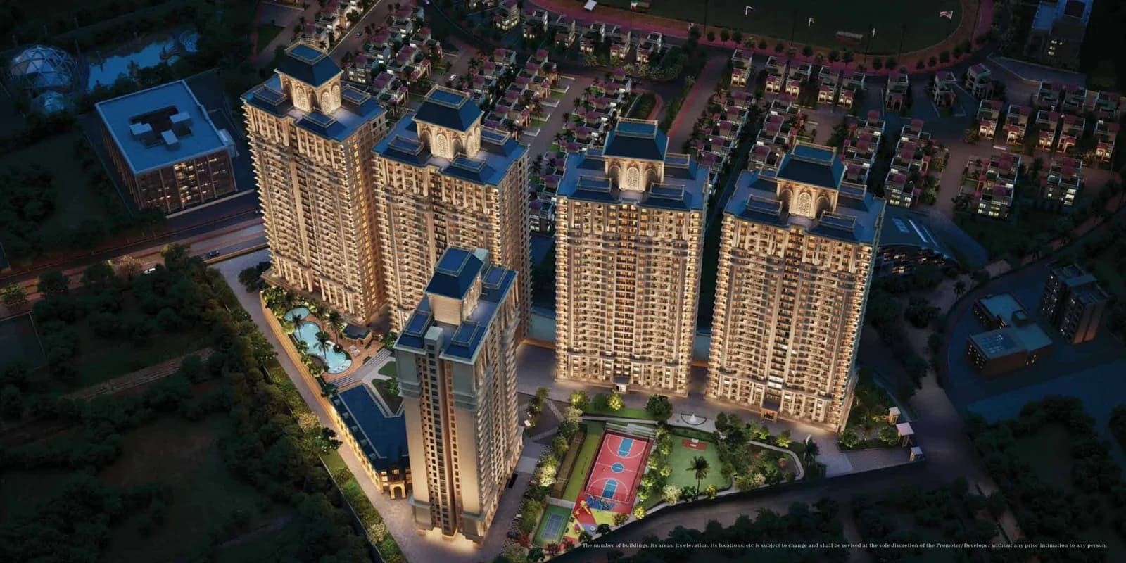 Krisala x Hiranandani Township towers at night