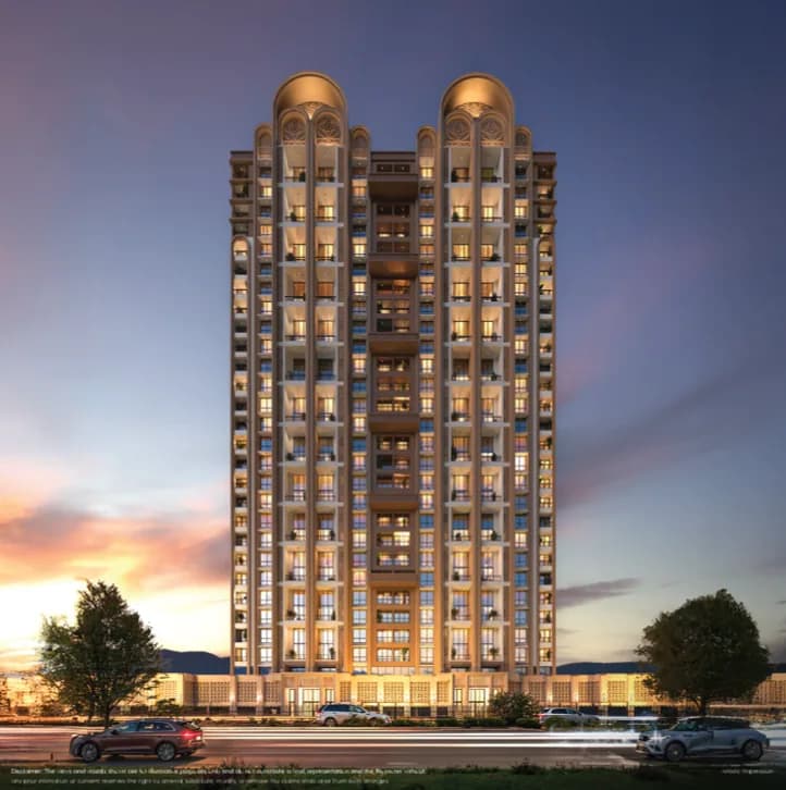 Krisala x Hiranandani tower exterior at dusk